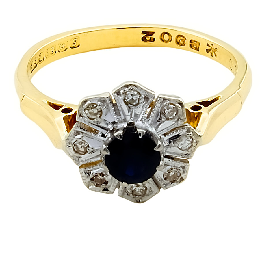 18ct Gold Sapphire/Diamond Cluster Ring size P